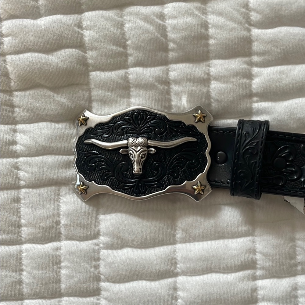 Black Leather Belt with Silver Buckle